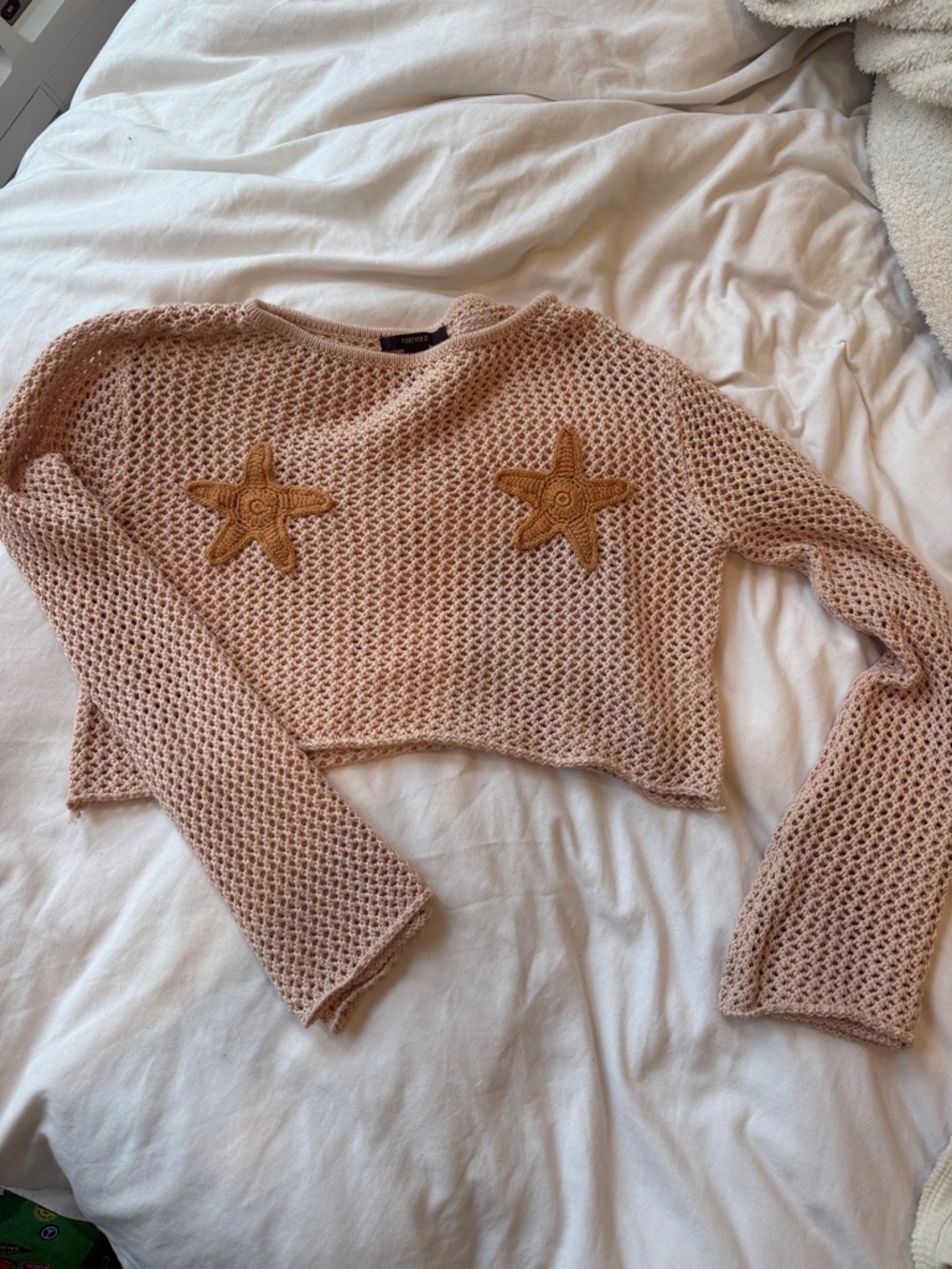 Makeup Forever Blush Open-Knit Cropped Sweater with Starfish Patches